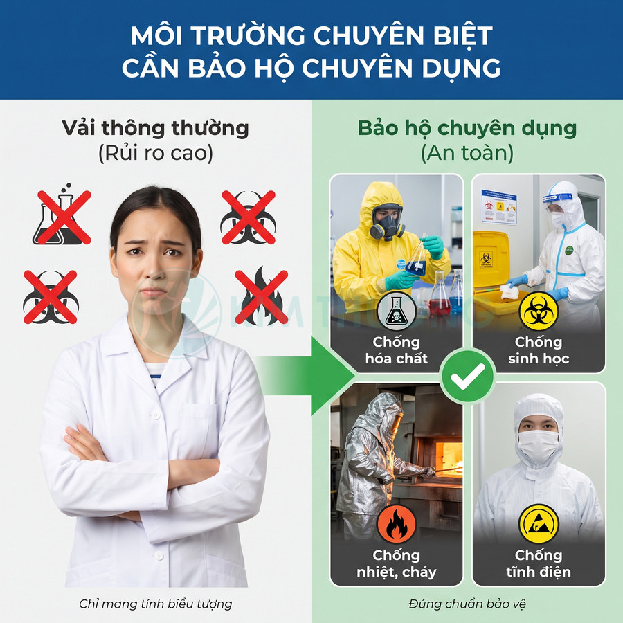 Trang phục bảo hộ chuyên dụng chống hóa chất, tác nhân sinh học, nhiệt cháy và tĩnh điện