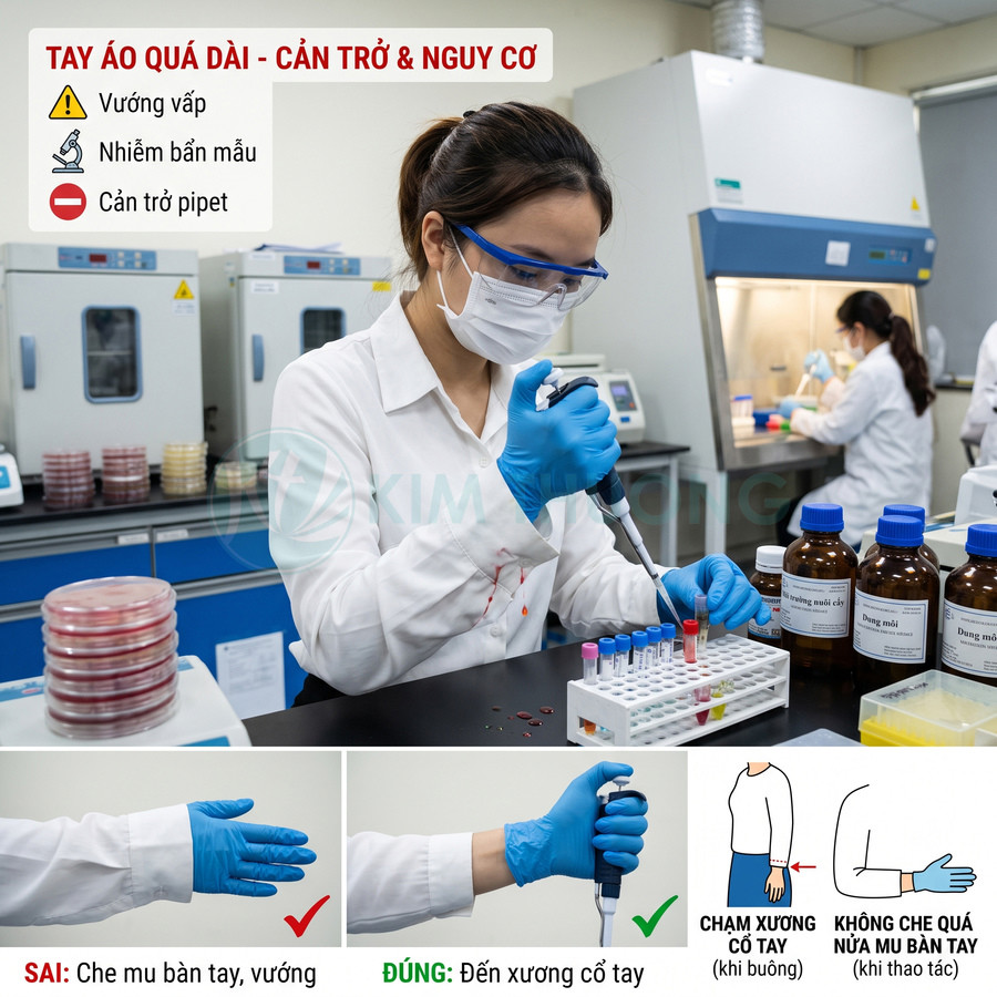 Kỹ thuật viên phòng thí nghiệm đeo găng tay y tế xanh thao tác pipet với ống nghiệm trên bàn thí nghiệm