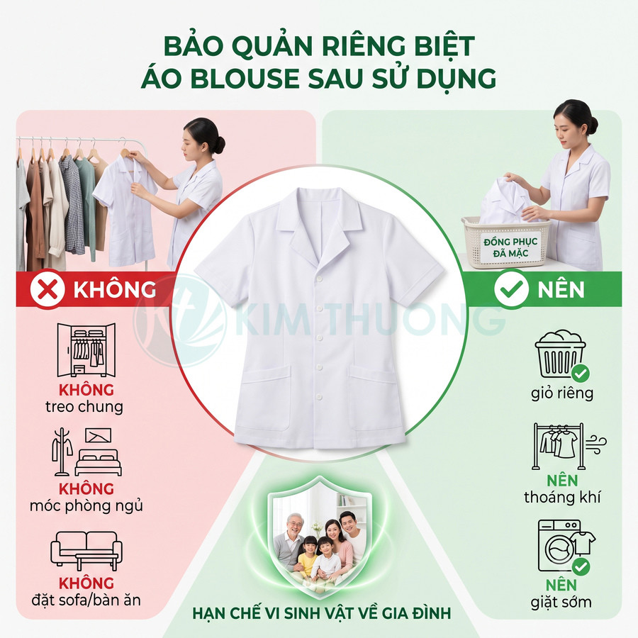 Hướng dẫn bảo quản riêng áo blouse trắng Kim Thương sau khi sử dụng để hạn chế vi sinh vật