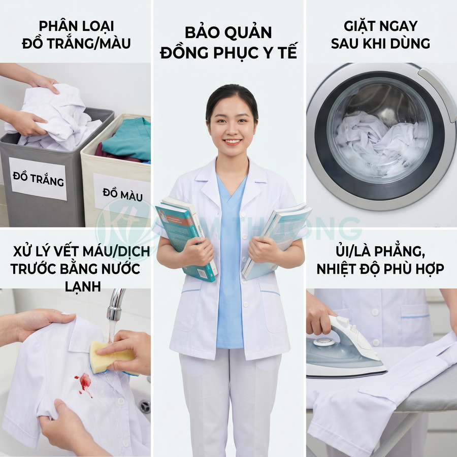 Hướng dẫn bảo quản đồng phục y tế với nữ điều dưỡng mặc áo blouse trắng cầm sách