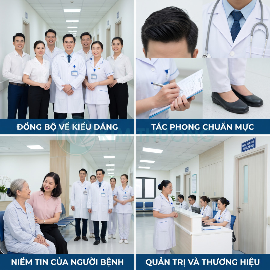 Đội ngũ bác sĩ y tá mặc đồng phục trắng chuyên nghiệp chăm sóc bệnh nhân tại bệnh viện hiện đại