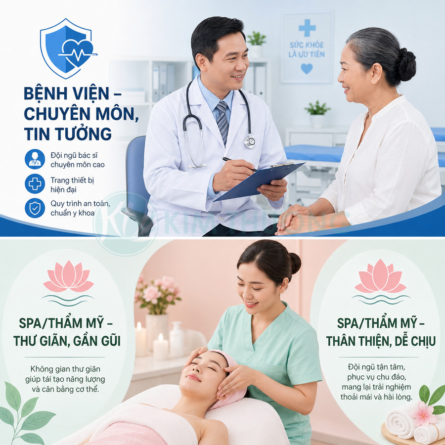 Bác sĩ tư vấn cho bệnh nhân lớn tuổi và kỹ thuật viên spa chăm sóc da mặt cho khách hàng nữ