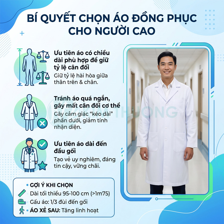 Bí quyết chọn áo blouse đồng phục cho người cao với hình minh họa bác sĩ mặc áo blouse trắng