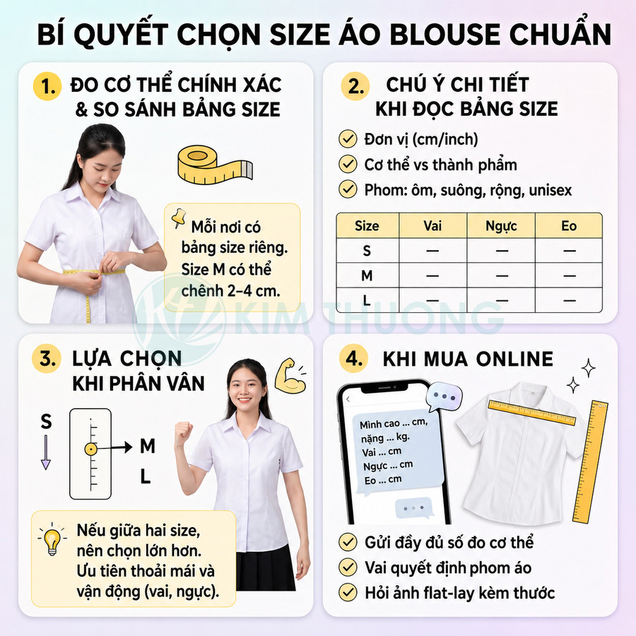 Hướng dẫn chọn size áo blouse nữ chuẩn với bảng đo cơ thể và mẹo mua online
