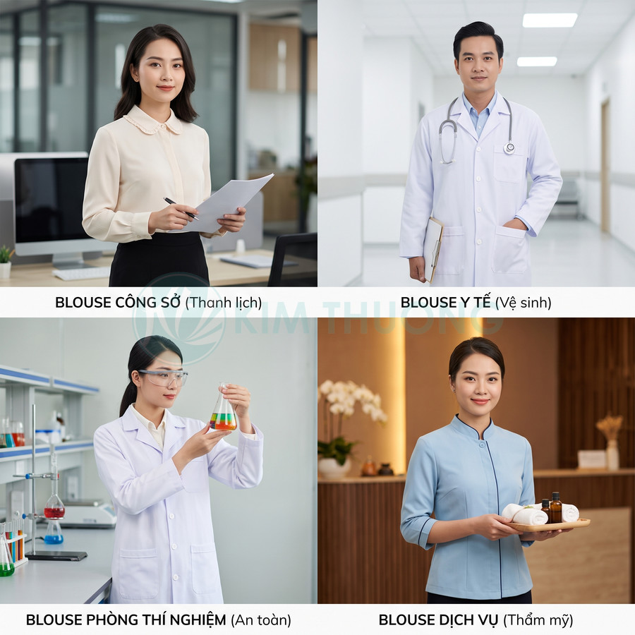 Các mẫu áo blouse công sở, y tế, phòng thí nghiệm và dịch vụ spa cho nhân viên chuyên nghiệp