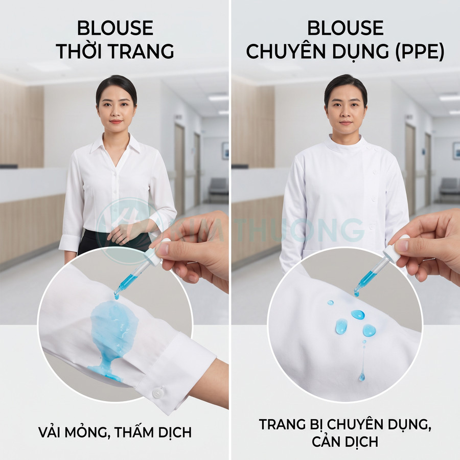So sánh áo blouse thời trang và áo blouse PPE chống thấm dịch cho nhân viên y tế trong bệnh viện