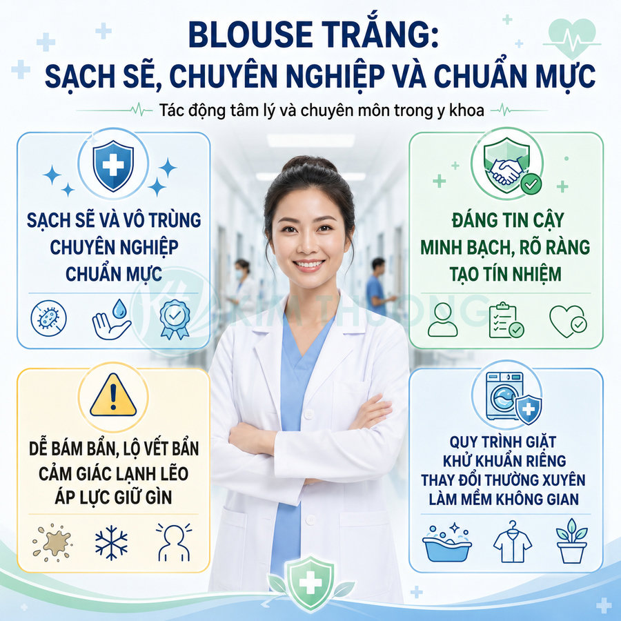 Bác sĩ mặc áo blouse trắng sạch sẽ chuyên nghiệp trong bệnh viện cùng các lợi ích của áo blouse trắng