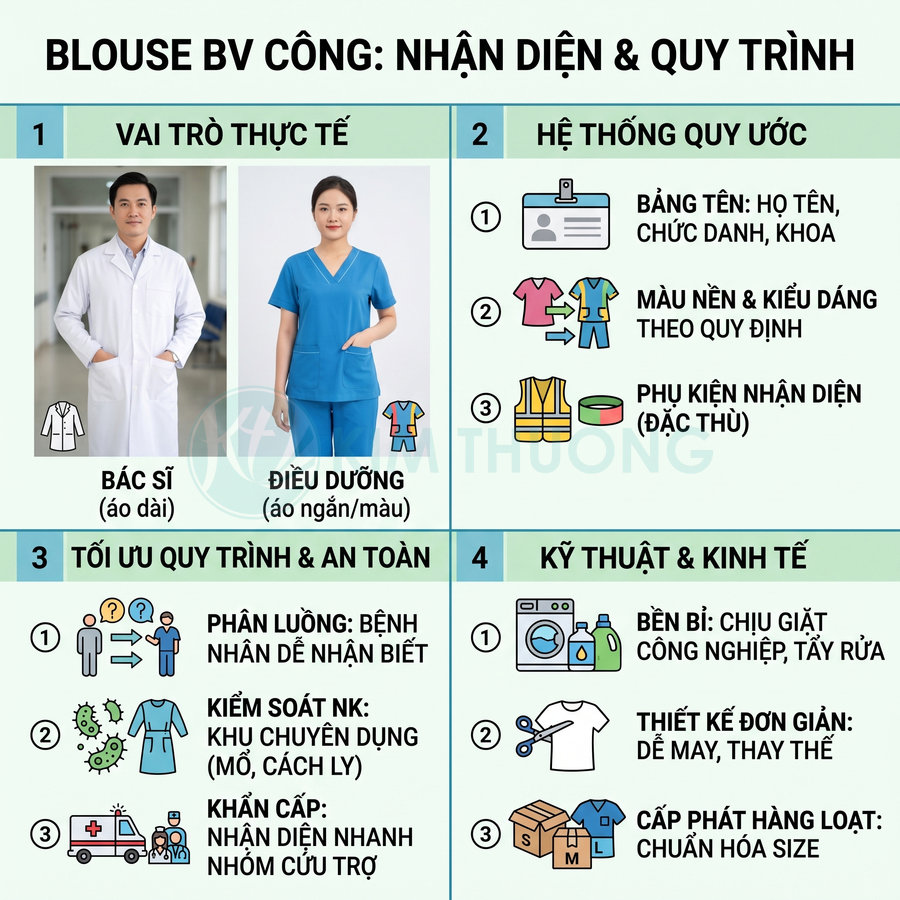 Hướng dẫn nhận diện áo blouse bác sĩ áo dài trắng và đồng phục điều dưỡng áo ngắn màu xanh trong bệnh viện