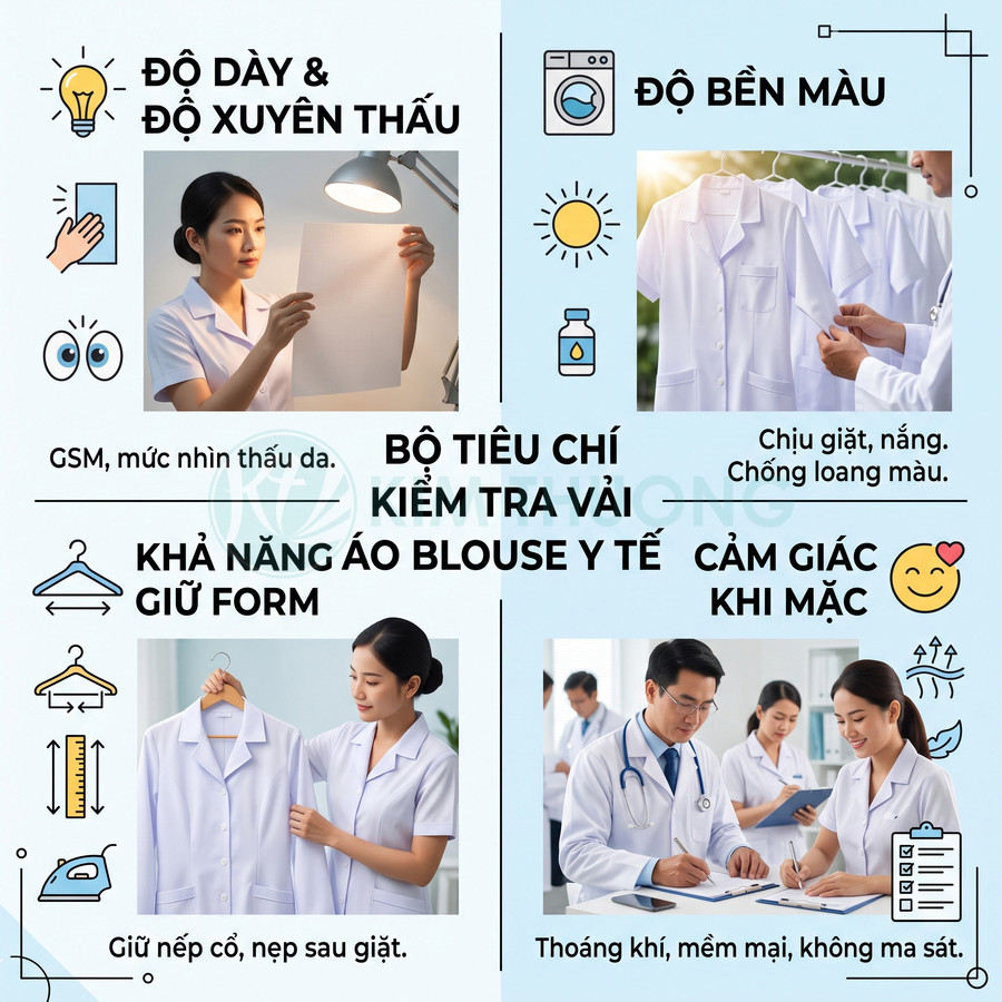 Áo blouse y tế trắng chất lượng cao, giữ form tốt, bền màu, thoáng khí và tạo cảm giác thoải mái cho bác sĩ, y tá