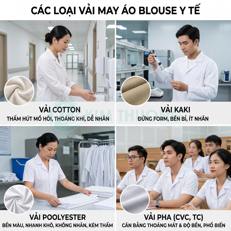 Các loại vải may áo blouse y tế cotton kaki polyester vải pha cho bác sĩ và sinh viên y