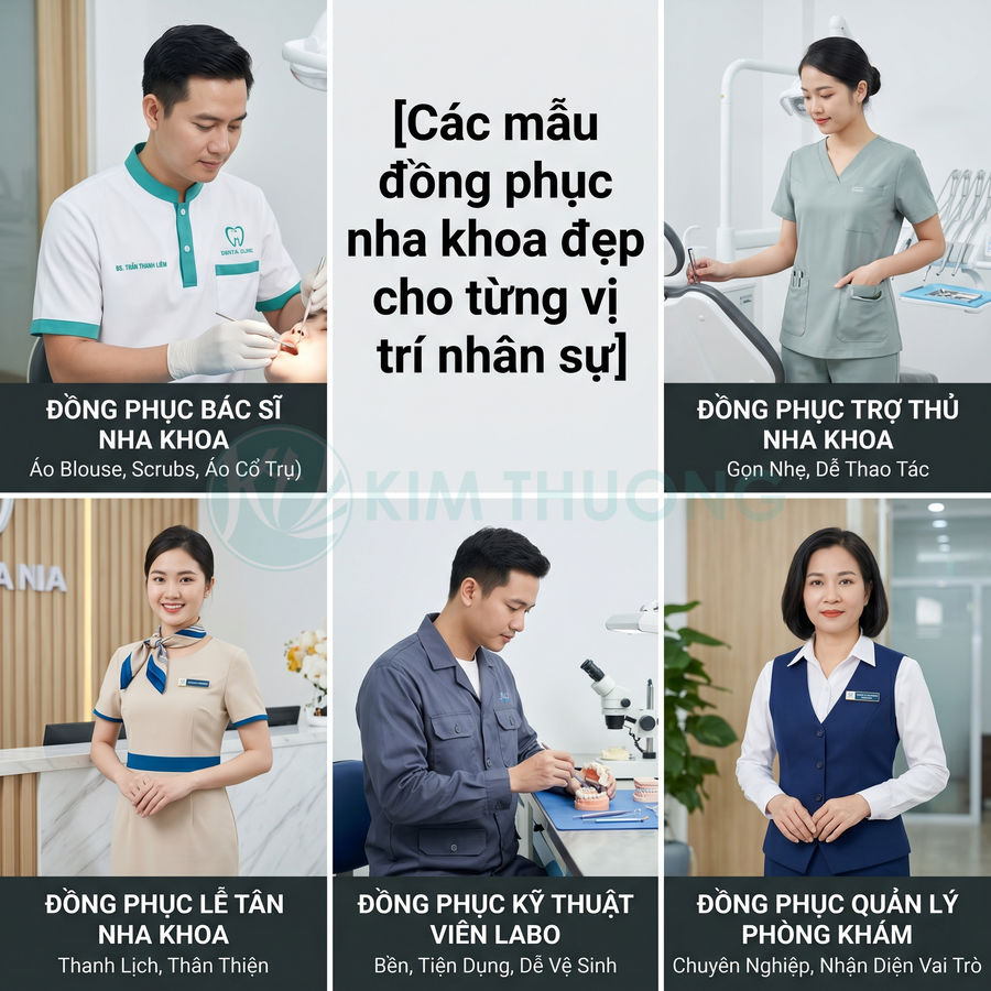 Các mẫu đồng phục nha khoa đẹp cho bác sĩ, trợ thủ, lễ tân, kỹ thuật viên labo và quản lý phòng khám