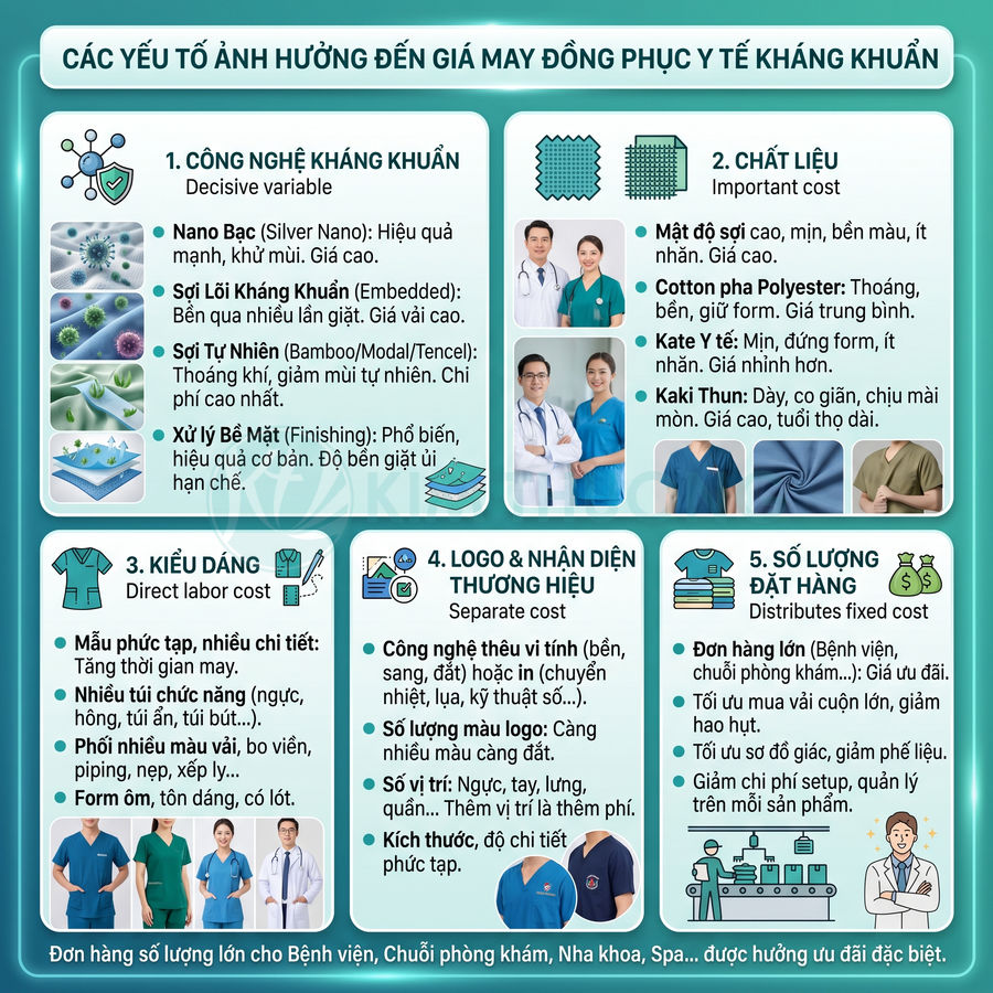 Các yếu tố ảnh hưởng đến giá may đồng phục y tế kháng khuẩn, chất liệu và kiểu dáng đa dạng cho bác sĩ y tá