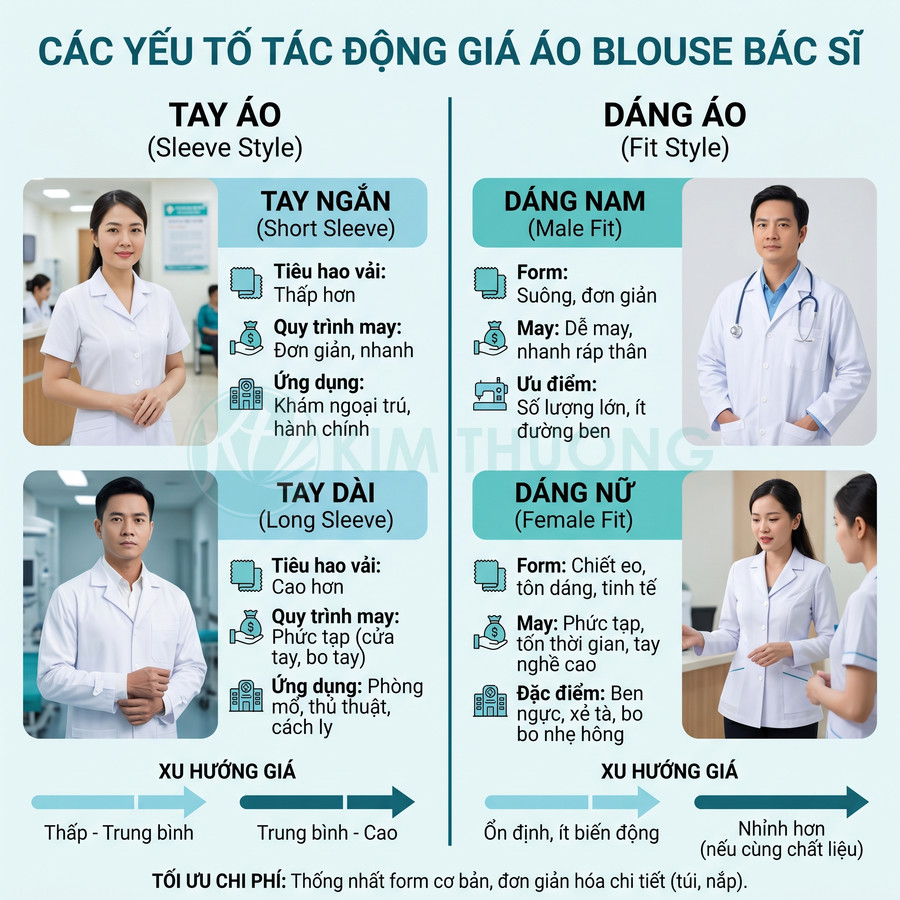 Các kiểu áo blouse bác sĩ tay ngắn tay dài dáng nam nữ với bác sĩ mặc thử trong bệnh viện