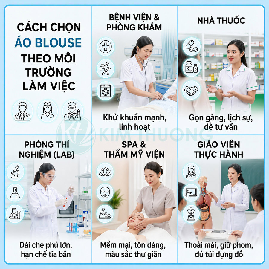 Hướng dẫn chọn áo blouse cho bệnh viện, phòng khám, nhà thuốc, phòng thí nghiệm, spa và giáo viên thực hành