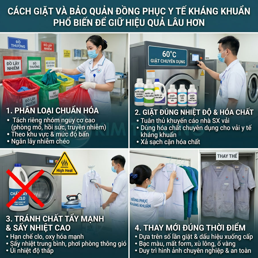 Hướng dẫn giặt và bảo quản đồng phục y tế kháng khuẩn đúng cách để giữ hiệu quả lâu dài