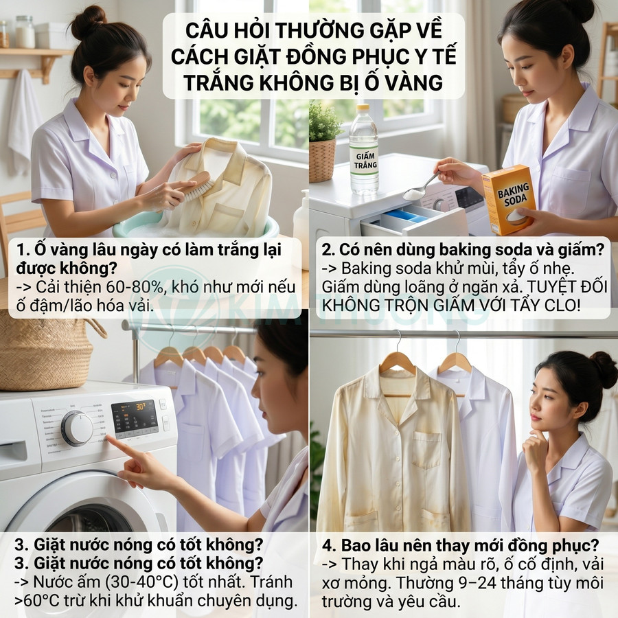 Hướng dẫn giặt đồng phục y tế trắng không ố vàng với baking soda, giấm và cài đặt máy giặt phù hợp