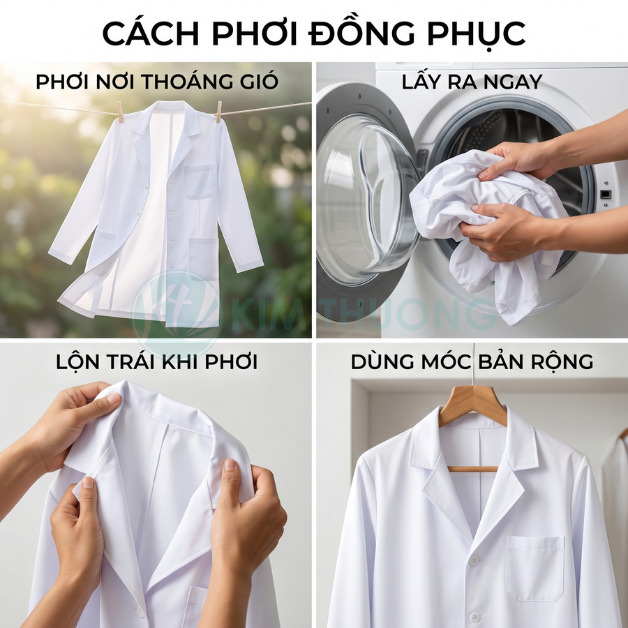 Hướng dẫn phơi áo blouse đồng phục trắng đúng cách để giữ form và tránh nhăn