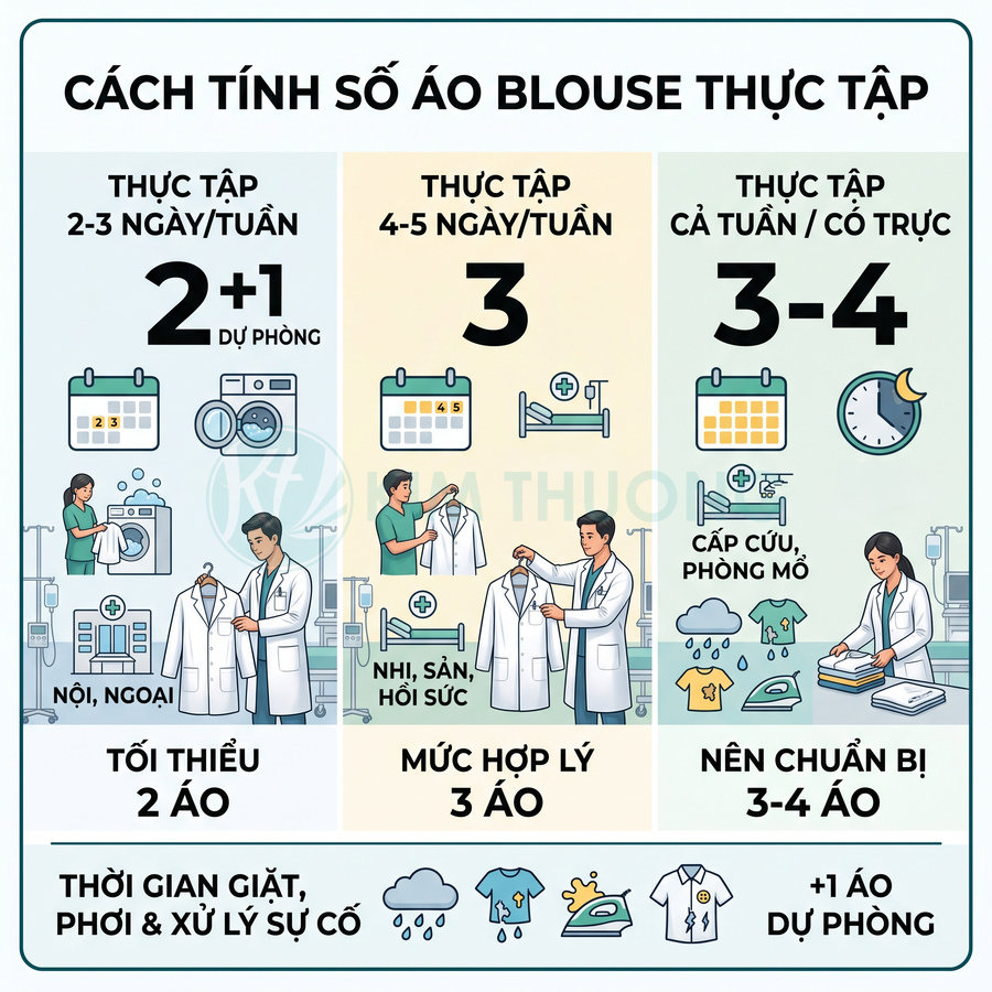 Hướng dẫn chọn số lượng áo blouse thực tập cho sinh viên y theo số ngày thực tập mỗi tuần