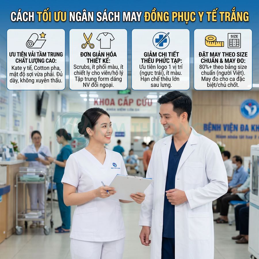 Nhân viên y tế mặc đồng phục trắng trao đổi công việc trong sảnh bệnh viện đa khoa hiện đại