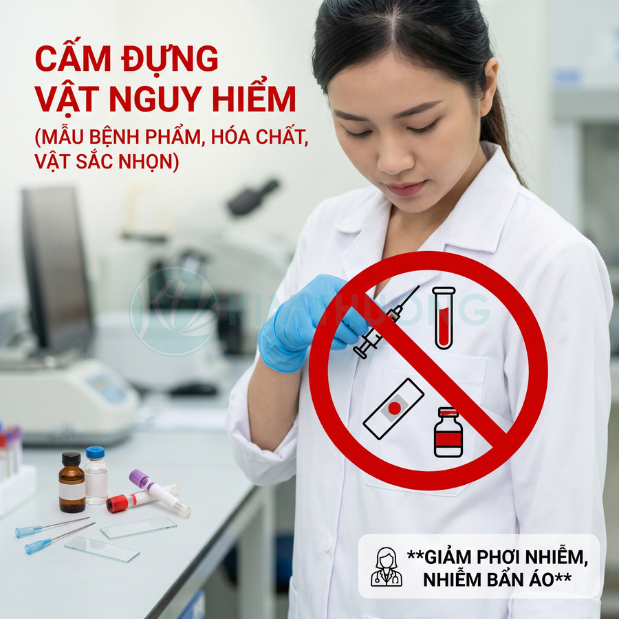 Biển cảnh báo cấm đựng mẫu bệnh phẩm hóa chất vật sắc nhọn trong phòng thí nghiệm