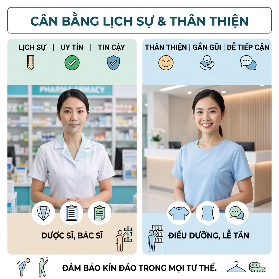 Đồng phục y tế cho dược sĩ bác sĩ và điều dưỡng lễ tân thiết kế lịch sự thân thiện kín đáo