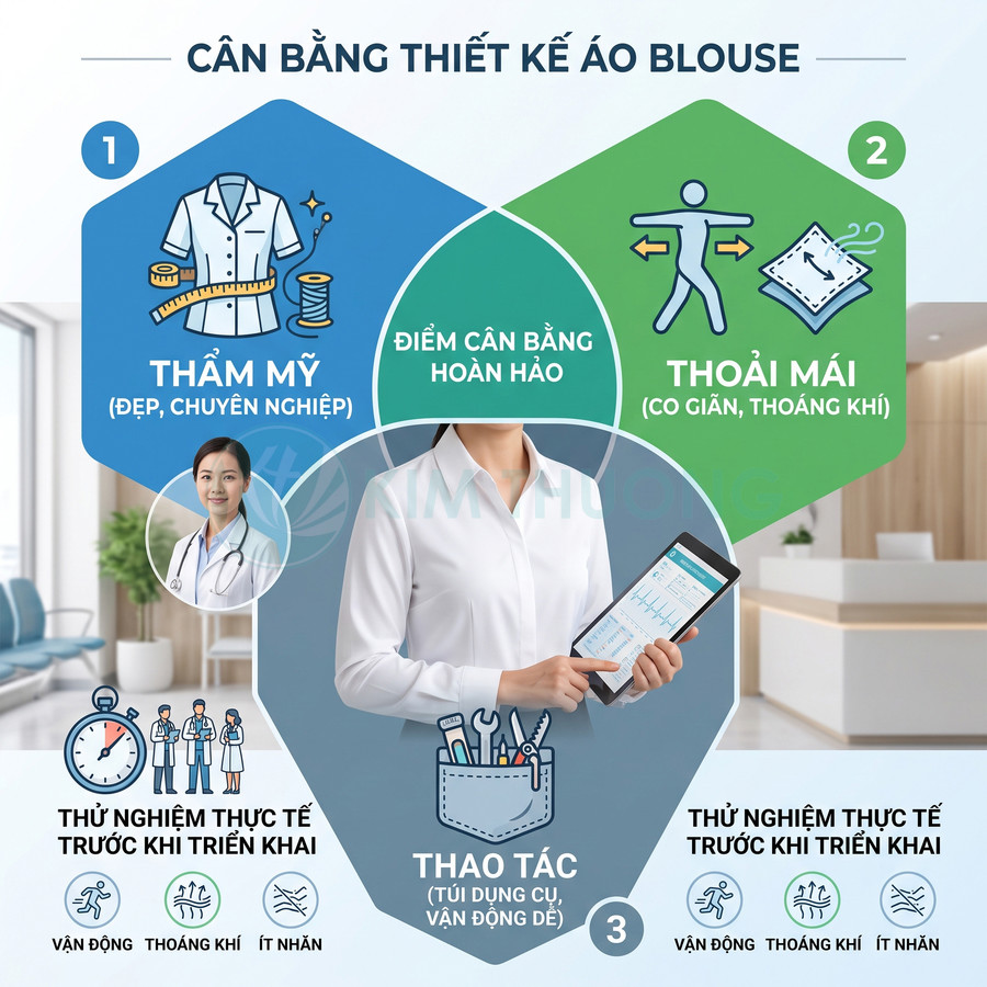 Thiết kế áo blouse y tế cân bằng thẩm mỹ, thoải mái và tiện dụng cho bác sĩ khi làm việc