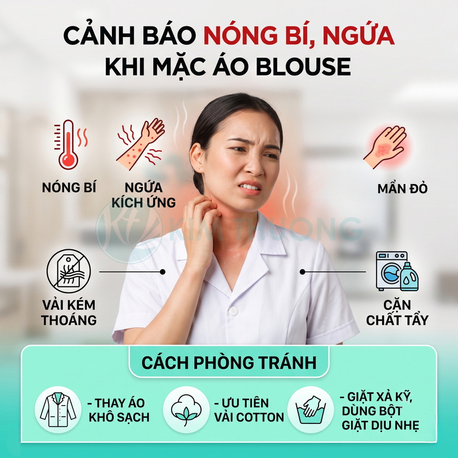 Nữ nhân viên y tế khó chịu vì nóng ngứa khi mặc áo blouse trắng và hướng dẫn cách phòng tránh