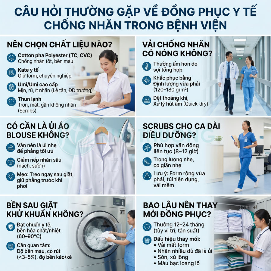 Infographic tư vấn chọn và sử dụng đồng phục y tế chống nhăn cho bác sĩ, điều dưỡng trong bệnh viện
