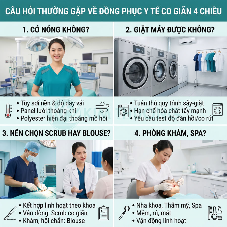 Đồng phục y tế co giãn 4 chiều cho bác sĩ và điều dưỡng trong bệnh viện, phòng khám, spa