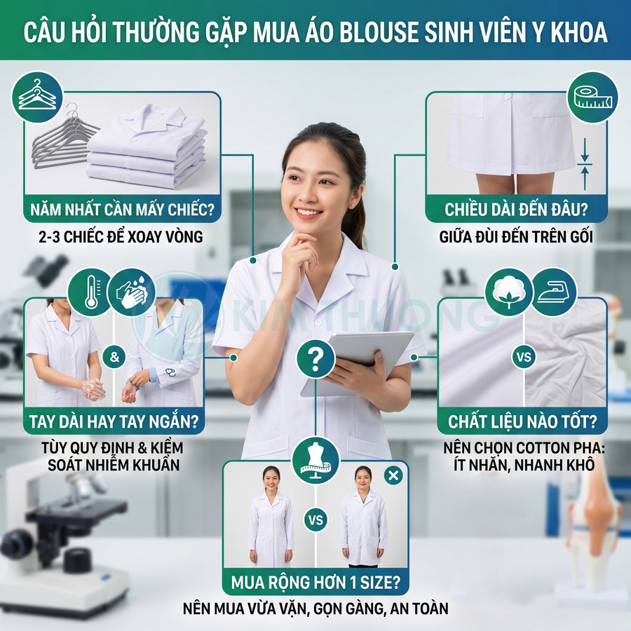 Sinh viên y khoa mặc áo blouse trắng cầm tablet, minh họa các tiêu chí chọn mua áo blouse y tế