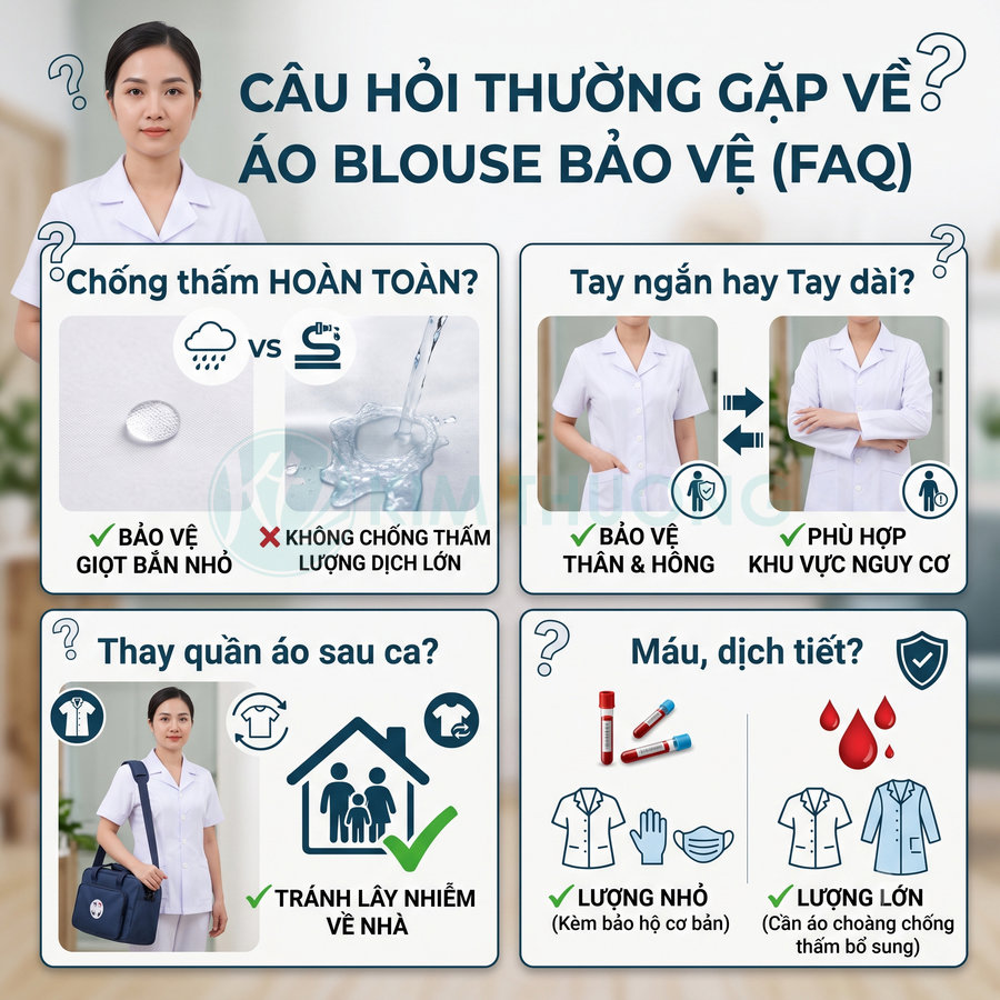 Áo blouse bảo vệ y tế tay ngắn màu trắng cho nhân viên y tế, chất liệu chống bám bẩn giọt nhỏ