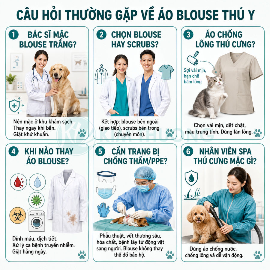 Các loại áo blouse và đồ bảo hộ thú y cho bác sĩ, kỹ thuật viên và nhân viên spa chăm sóc thú cưng