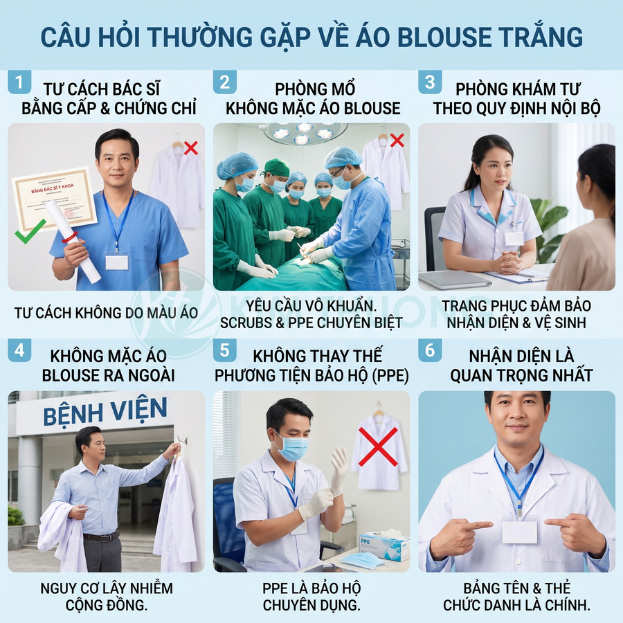 Infographic giải thích các quy định sử dụng áo blouse trắng và PPE của bác sĩ trong bệnh viện
