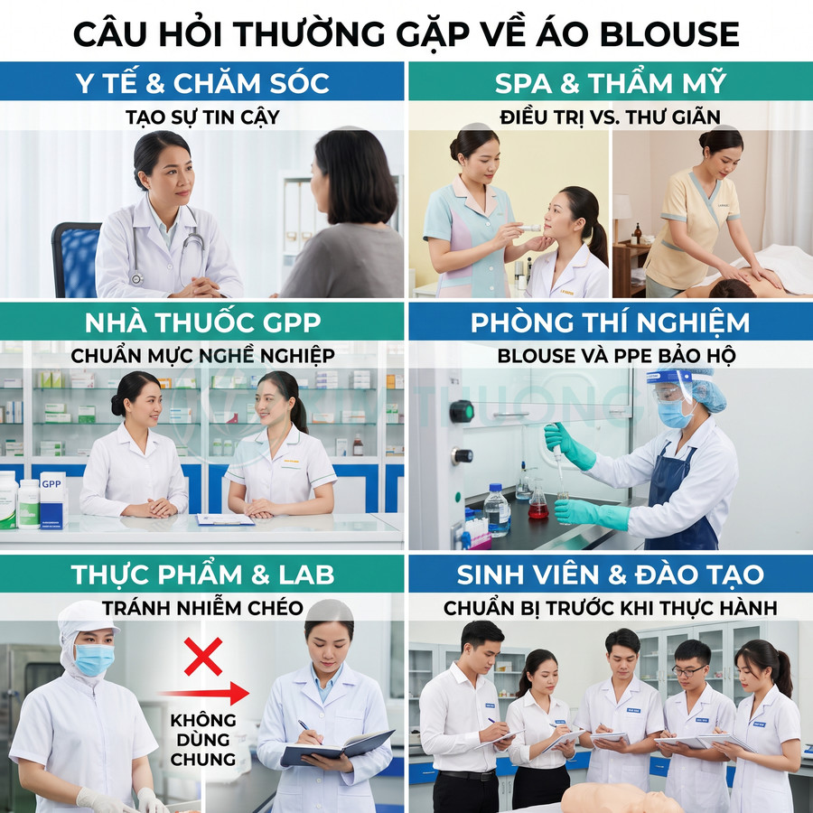 Các loại áo blouse trắng cho bác sĩ, dược sĩ, kỹ thuật viên, sinh viên y và nhân viên phòng lab