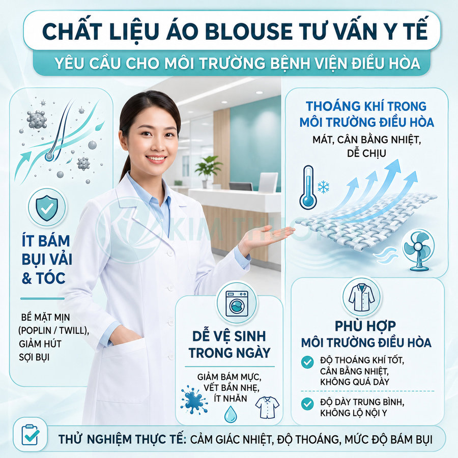 Áo blouse tư vấn y tế màu trắng cho nữ, chất liệu mịn ít bám bụi, thoáng khí, dễ vệ sinh, phù hợp môi trường bệnh viện điều hòa