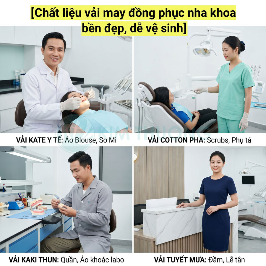 Các loại vải may đồng phục nha khoa cho bác sĩ, phụ tá, kỹ thuật viên và lễ tân trong phòng khám răng