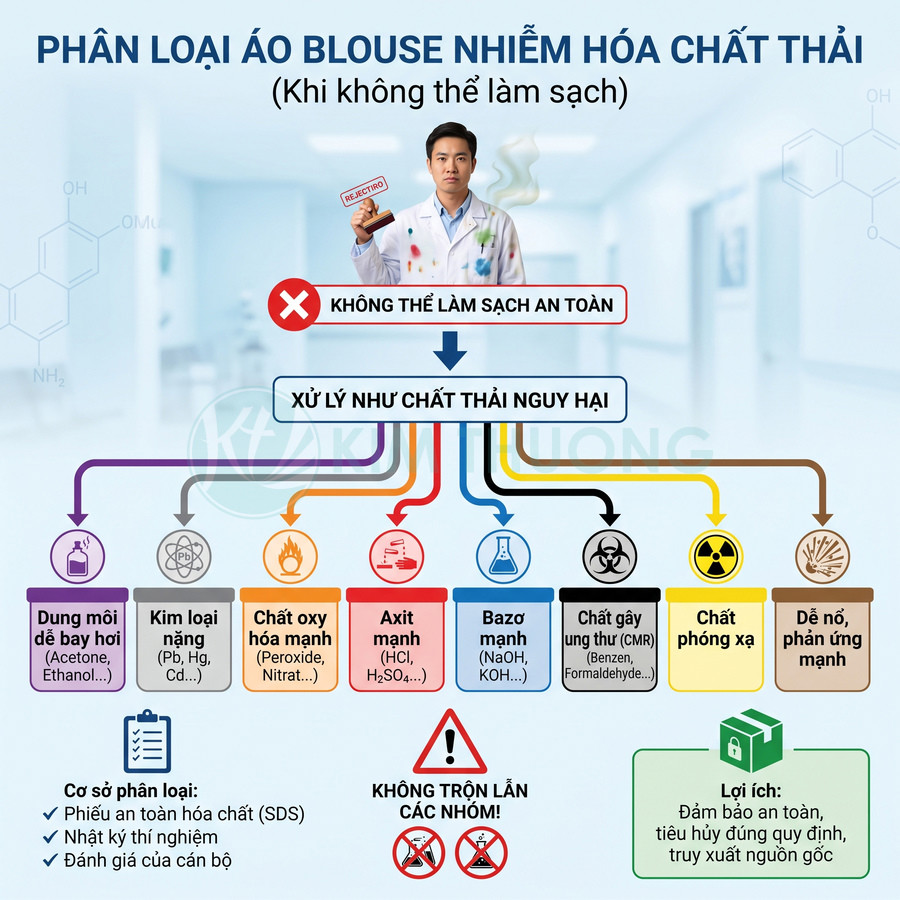 Áo blouse phòng thí nghiệm nhiễm hóa chất không thể làm sạch, cần xử lý như chất thải nguy hại
