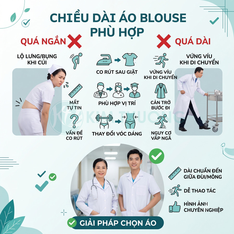 Hướng dẫn chọn chiều dài áo blouse y khoa chuẩn, bác sĩ và y tá mặc áo trắng vừa vặn, chuyên nghiệp