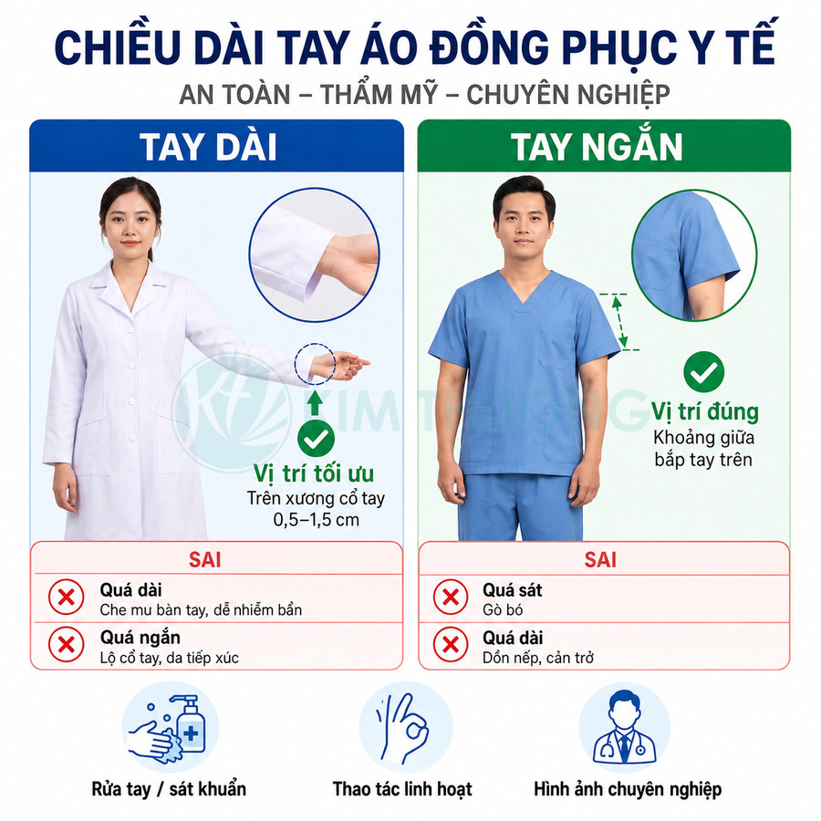 Hướng dẫn chọn chiều dài tay áo đồng phục y tế tay dài và tay ngắn cho bác sĩ, điều dưỡng