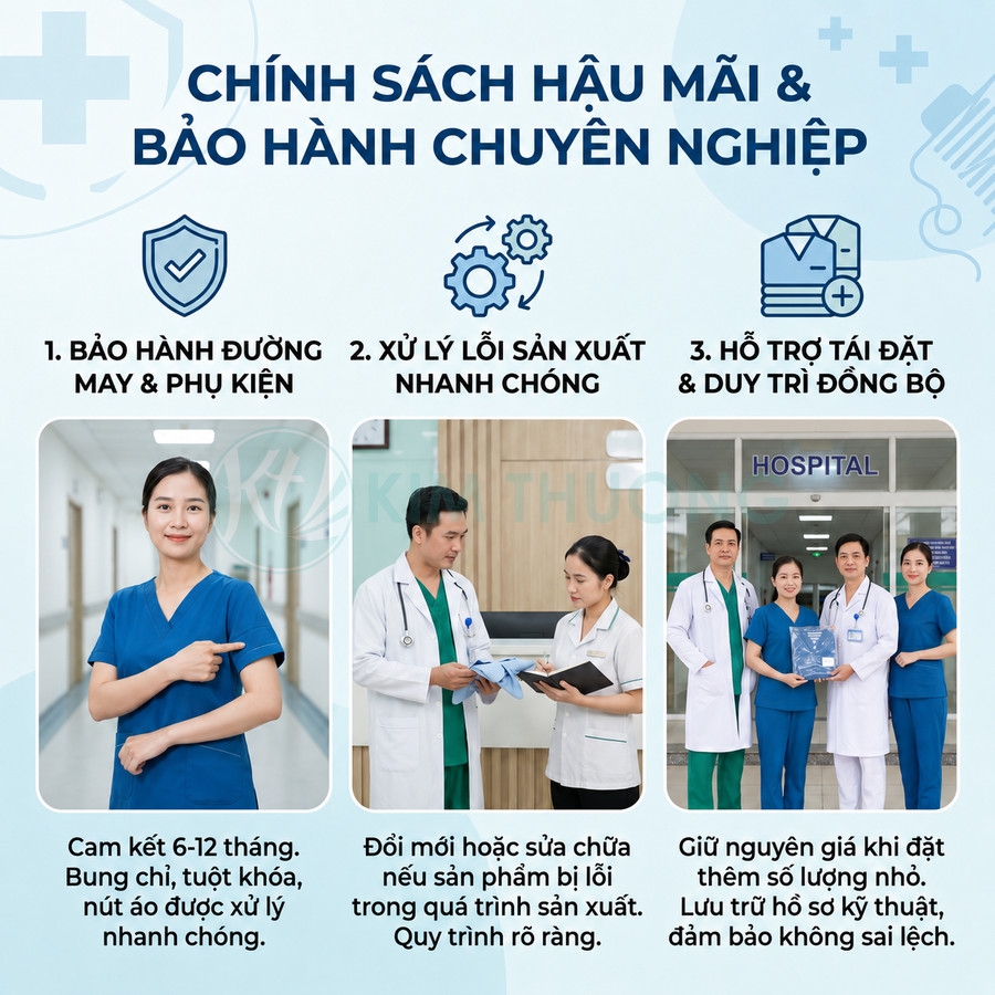 Chính sách hậu mãi và bảo hành chuyên nghiệp cho đồng phục y tế bệnh viện