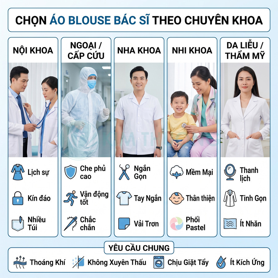Cách chọn áo blouse bác sĩ theo chuyên khoa