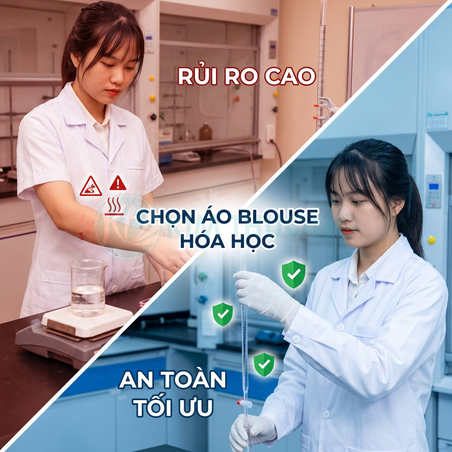 Áo blouse hóa học màu trắng bảo hộ nhân viên trong phòng thí nghiệm an toàn tối ưu