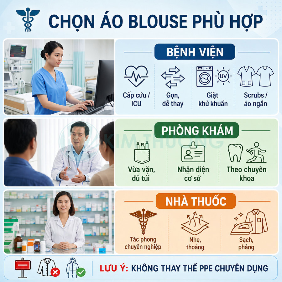 Áo blouse phù hợp với môi trường bệnh viện, phòng khám và nhà thuốc ra sao?