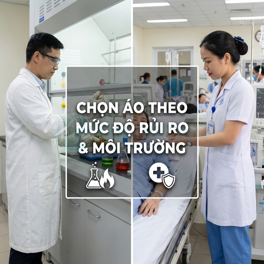 Áo blouse phòng thí nghiệm và áo blouse y tế được lựa chọn theo mức độ rủi ro và môi trường làm việc