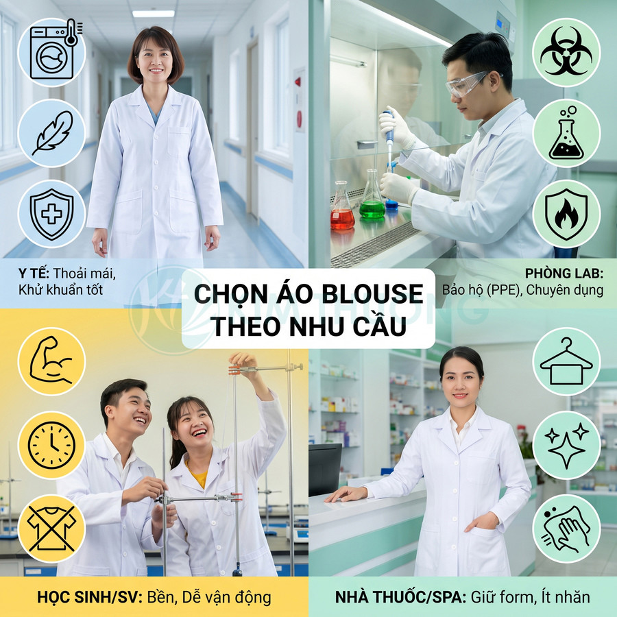 Áo blouse trắng cho nhân viên y tế, phòng thí nghiệm, học sinh sinh viên và nhân viên nhà thuốc spa