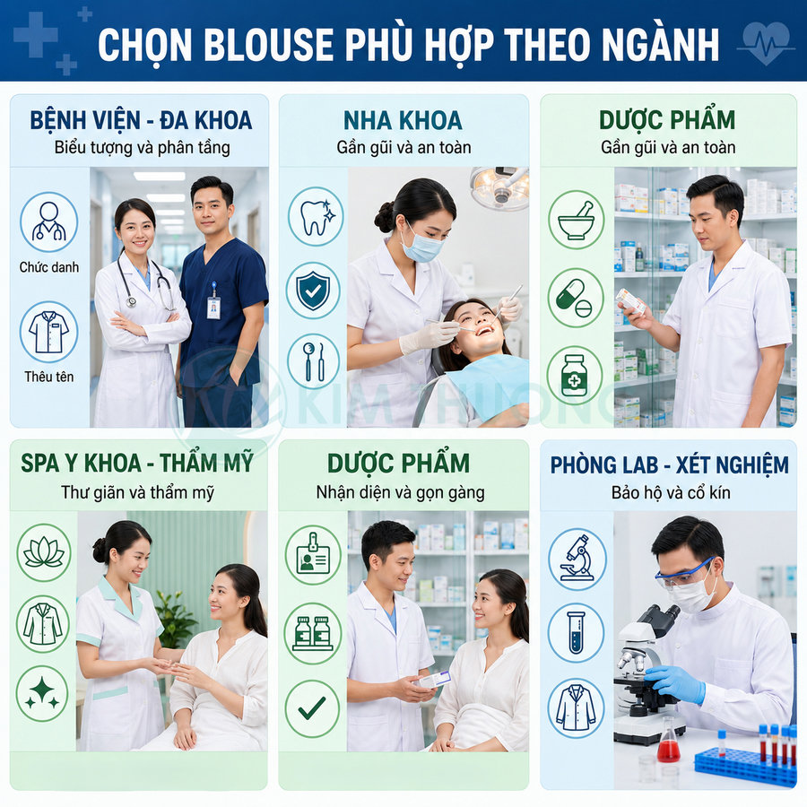 Các mẫu áo blouse trắng cho bác sĩ, dược sĩ, nha sĩ, kỹ thuật viên xét nghiệm và nhân viên spa