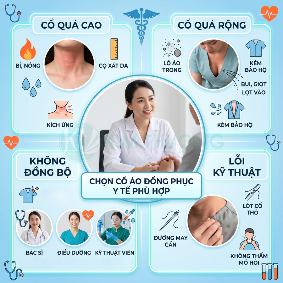 Infographic hướng dẫn chọn cổ áo đồng phục y tế phù hợp cho bác sĩ, điều dưỡng, kỹ thuật viên