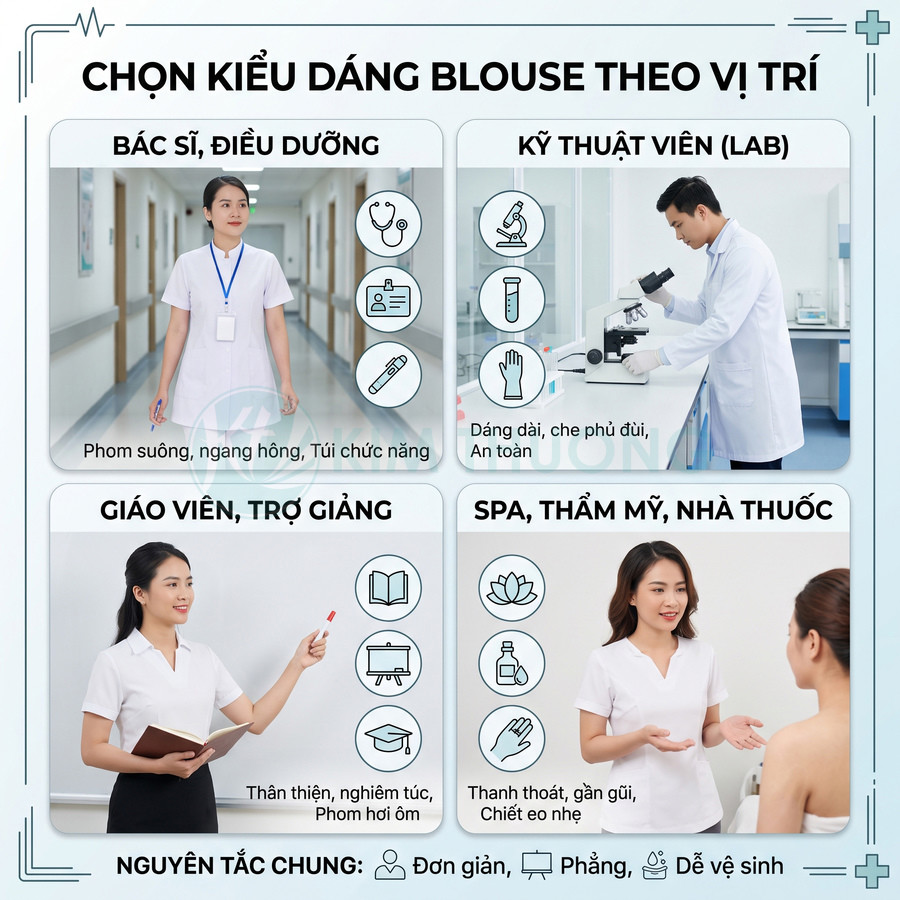 Mẫu áo blouse trắng cho bác sĩ điều dưỡng kỹ thuật viên giáo viên spa thẩm mỹ nhà thuốc theo từng vị trí công việc