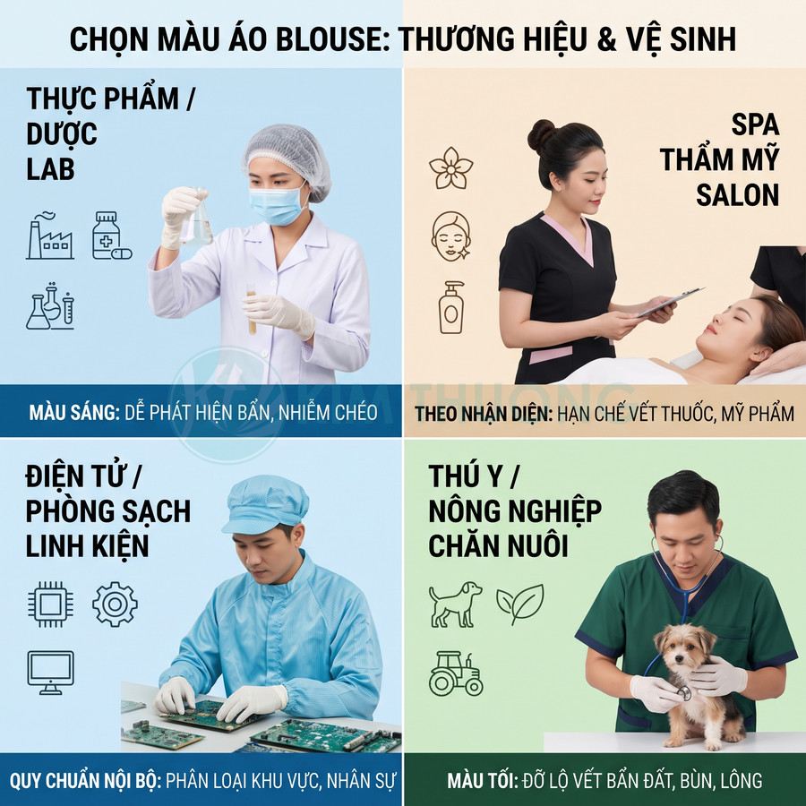 Các mẫu áo blouse và đồng phục chuyên nghiệp cho lab, spa, điện tử phòng sạch, thú y nông nghiệp chăn nuôi