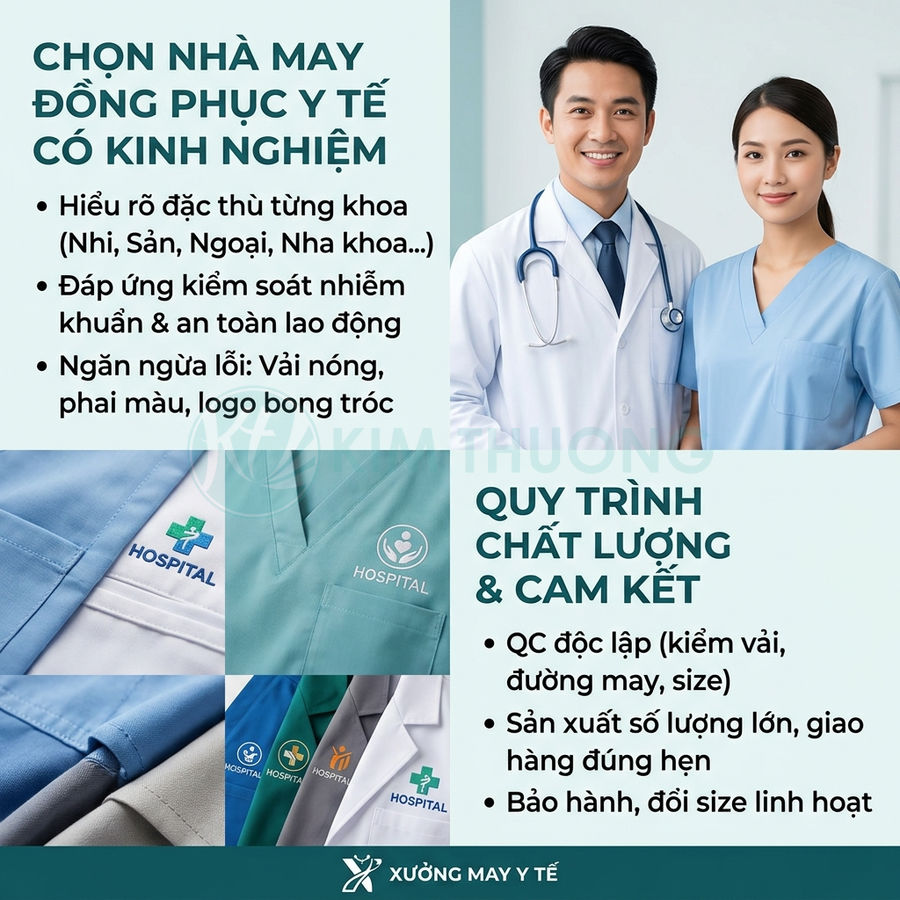 Đồng phục y tế cao cấp cho bác sĩ và y tá, nhiều màu sắc, logo bệnh viện, may đo chuyên nghiệp